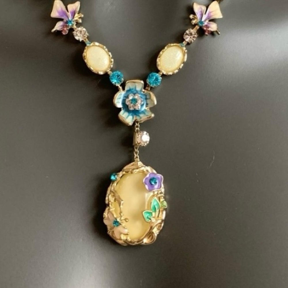 Statement Multicolor Crystal Floral Necklace Wome… - image 4